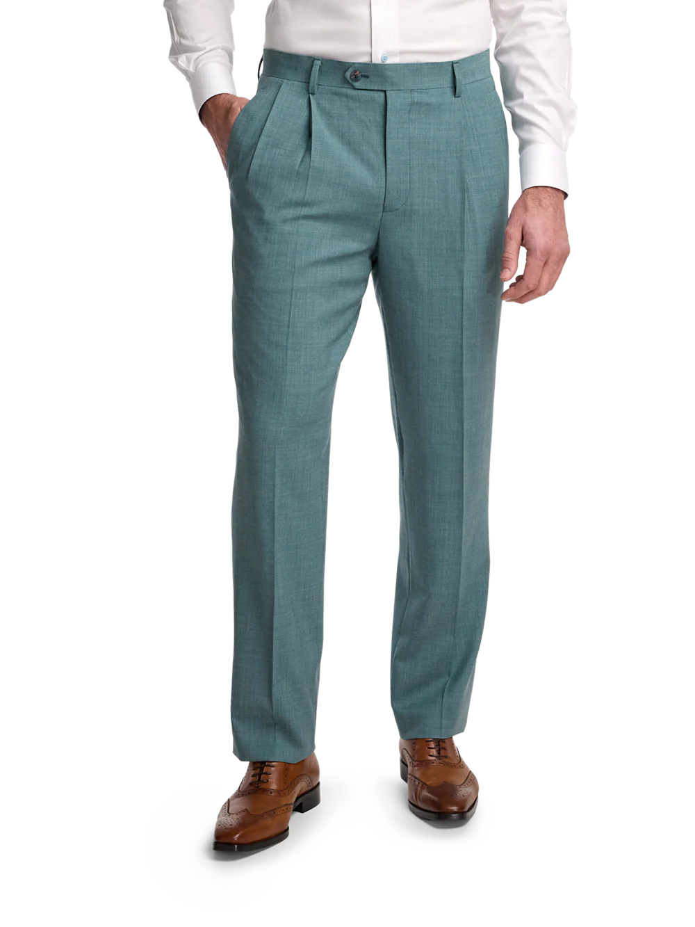 Wool Bengaline Suit Pants - Teal - Image 7