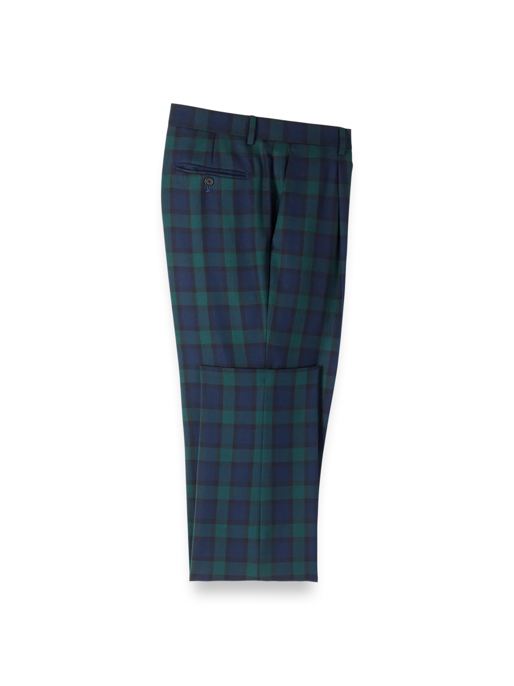 Wool Blend Blackwatch Single Pleated Pant - Green/navy