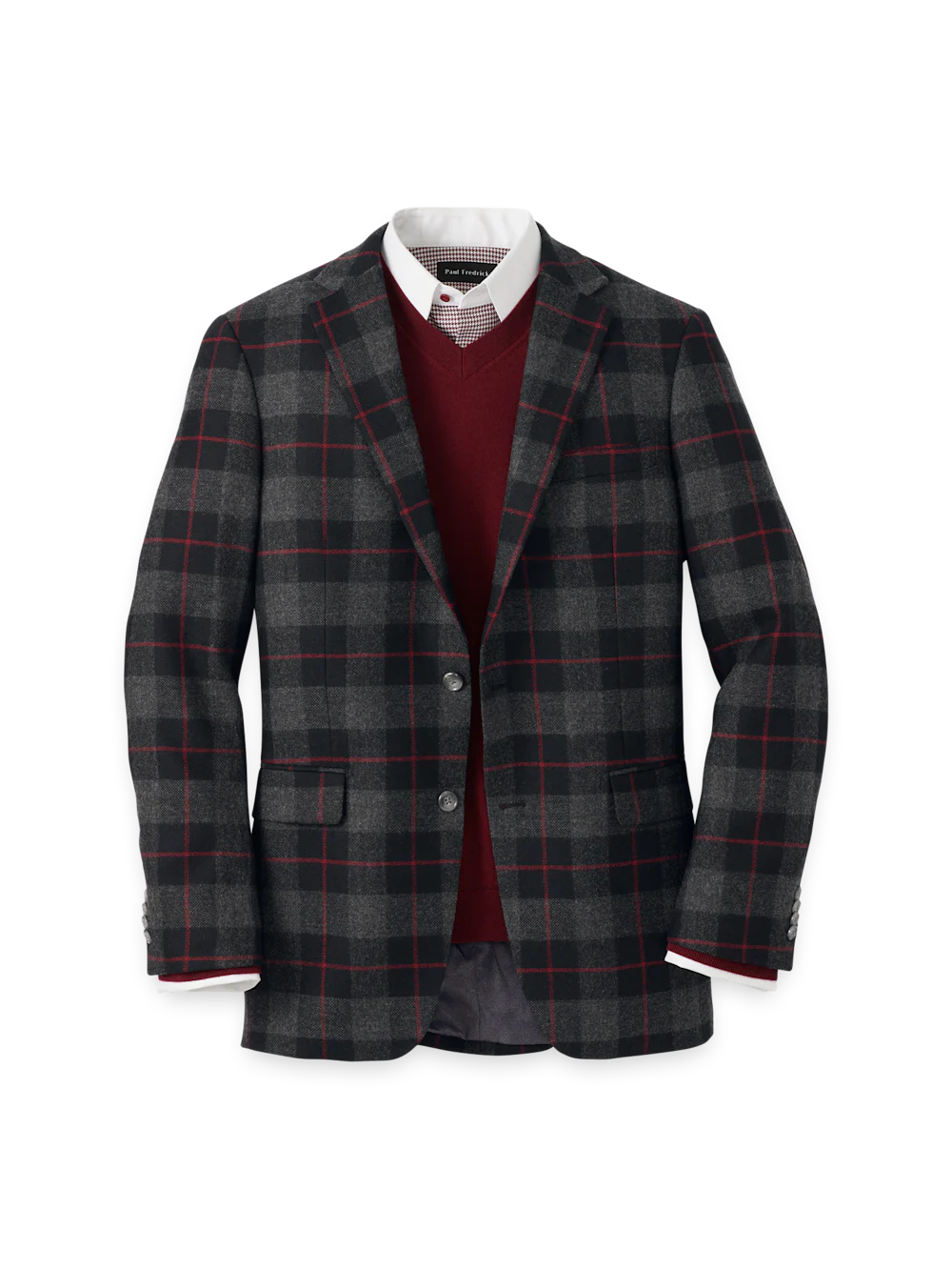 Wool Blend Plaid Single Breasted Notch Lapel Sport Coat - Black/grey