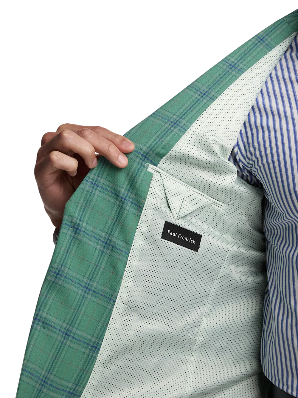 Wool Blend Plaid Single Breasted Notch Lapel Sport Coat - Aqua - Image 4