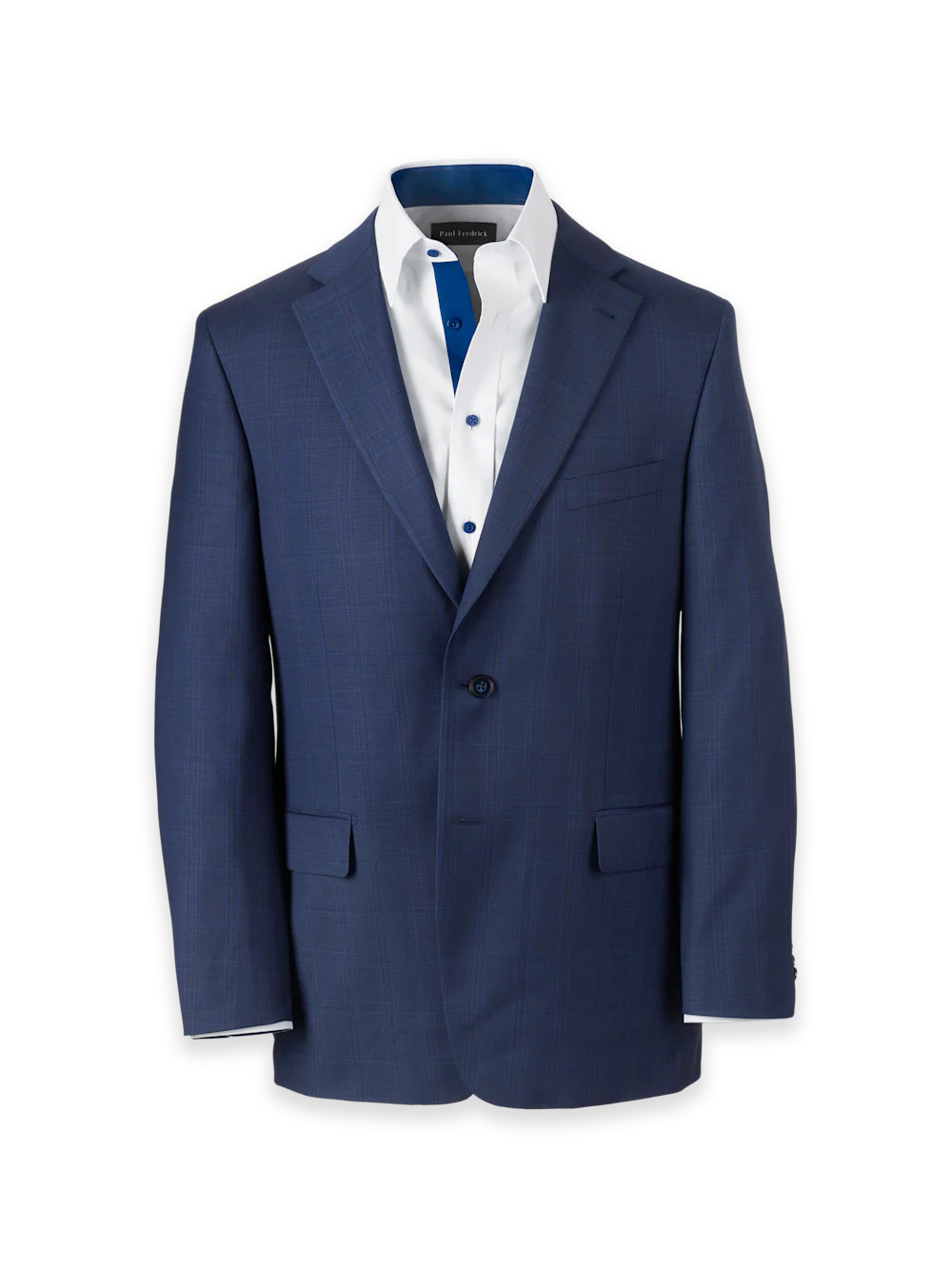 Wool Blend Plaid Single Breasted Notch Lapel Suit Jacket - Blue