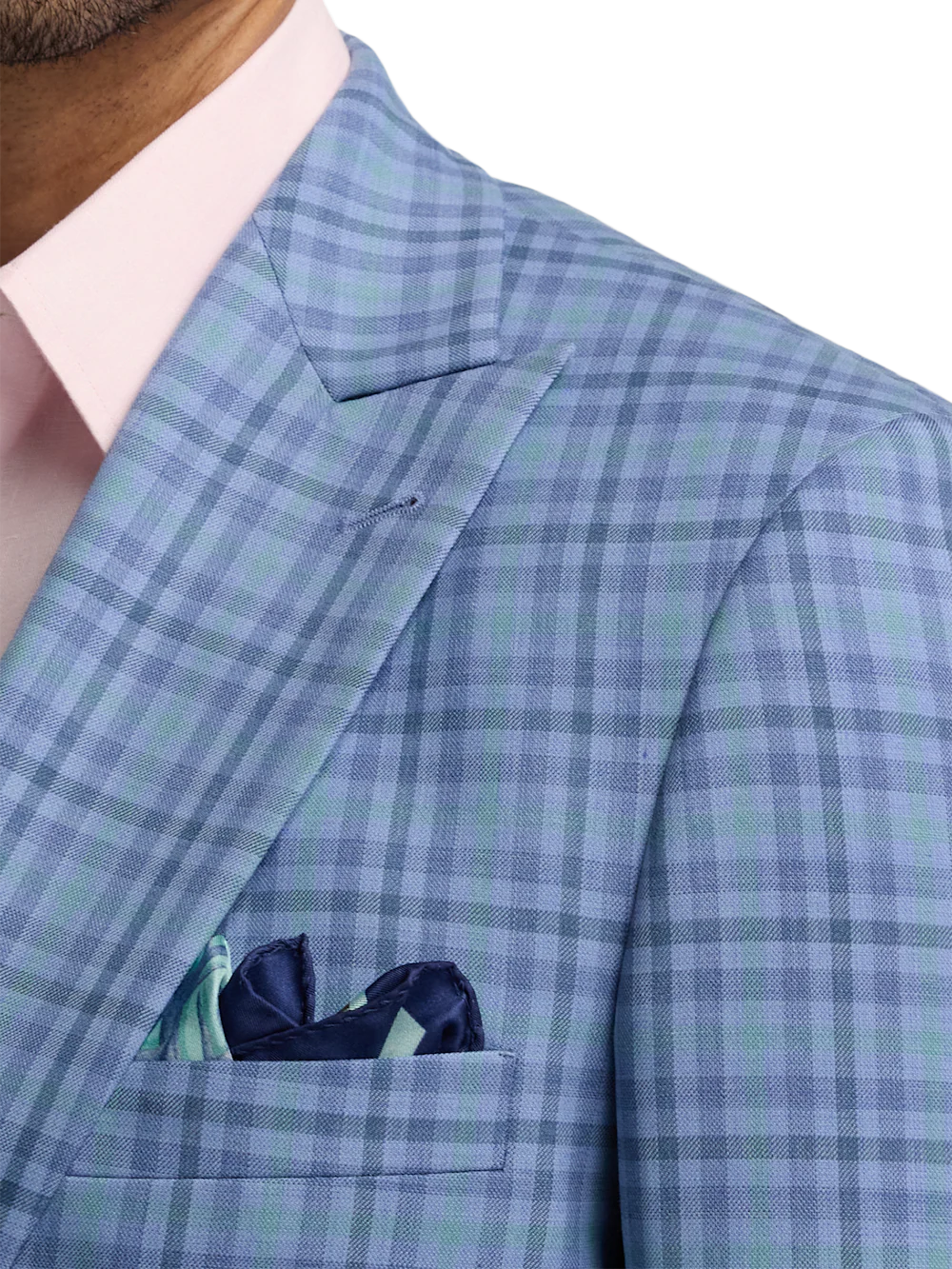 Wool Blend Plaid Single Breasted Peak Lapel Sport Coat - Blue/green - Image 6
