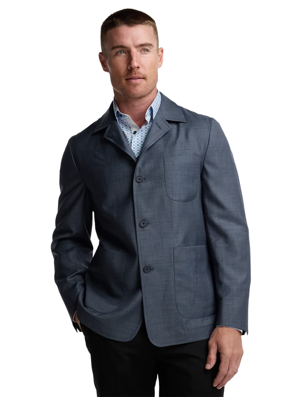 Wool Sharkskin Shirt Jacket - Blue - Image 2