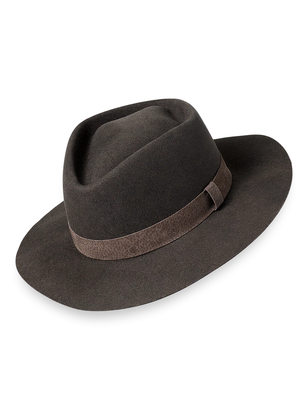 Wool Stiff Brim Fedora With Grosgrain Ribbon Band - Smoke