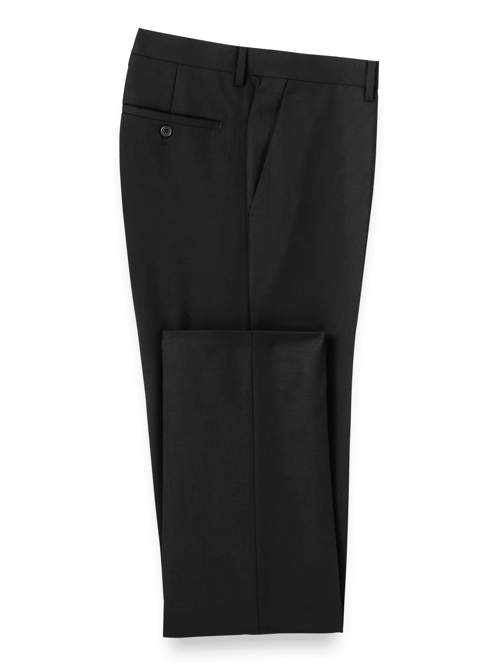 Wool Stretch Bengaline Flat Front Suit Pants - Black