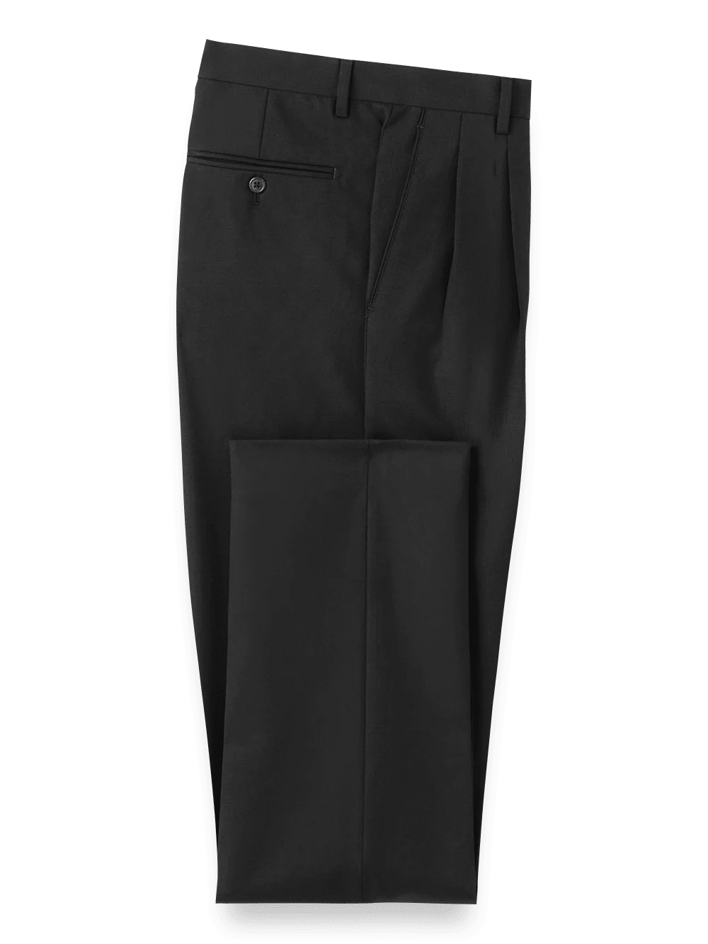 Wool Stretch Bengaline Pleated Suit Pants - Black