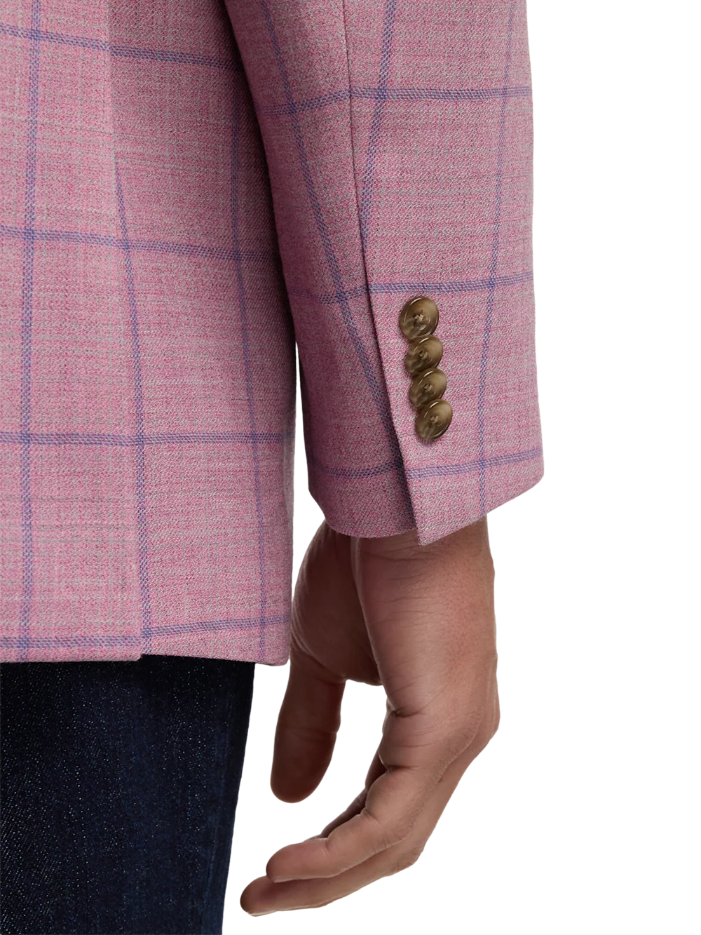 Wool Windowpane Single Breasted Notch Lapel Sport Coat - Pink/blue - Image 3